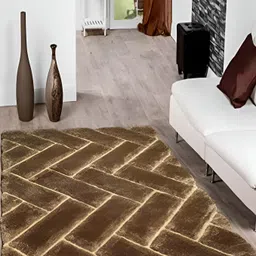 Shopgallery Brown & Beige Geometric Anti-Skid Shaggy Carpet-25