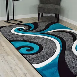 Shopgallery Blue & White Geometric Anti-Skid Shaggy Carpet-picture-5