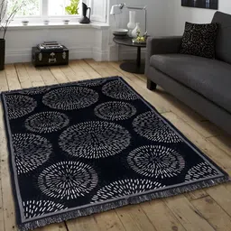 ZESTURE Black Abstract Polyester Carpet-37