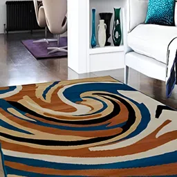 SANA CARPET Blue & Brown Abstract Anti-Skid Carpet-22
