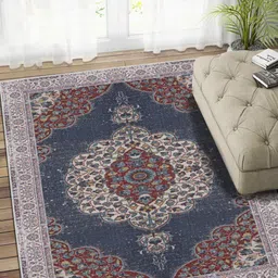 Status Beige & Navy Blue Printed Anti-Skid Carpet-11