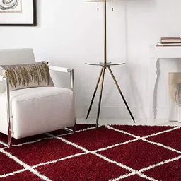 AaHo Decor Red & White Geometric Shaggy Woolen Carpets-picture-0