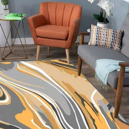 Sparrow world Yellow & Grey Abstract Printed Anti-Skid Carpet image 2