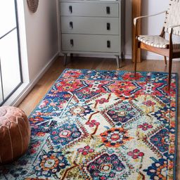 Status Blue & Red Patterned Rectangular Anti-Skid Carpet image 1