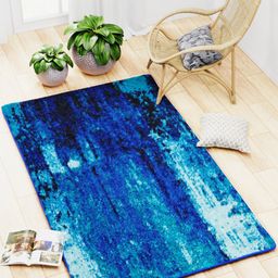 BIANCA Blue Abstract Design Anti-Skid Soft Rectangular Shaggy Carpet image 1