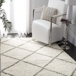IMRA CARPET Cream-Coloured Geometric No Shredding Polyester Carpet image 1