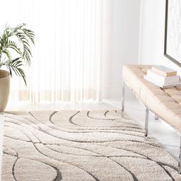 IMRA CARPET Cream & Grey Geometric Shaggy Rectangle Carpet image 1