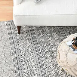 Art Avenue White & Black Printed Cotton Traditional Rectangular Carpet image 1