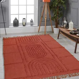 Art Avenue Red Self Design Cotton Rectangular Carpet image 1