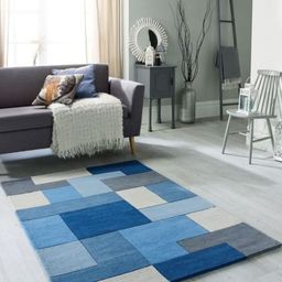 Safiya Carpet Blue Geometric Hand-Tufted Woollen Carpets-picture-13