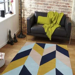 Safiya Carpet Blue Geometric Hand-Tufted Woollen Carpets-image-59