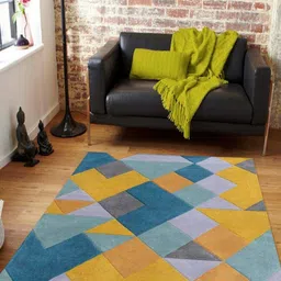 Safiya Carpet Blue Geometric Hand-Tufted Woollen Carpets-image-37