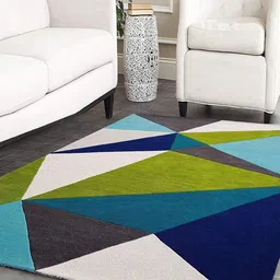 Safiya Carpet Blue Geometric Hand-Tufted Woollen Carpets-image-45