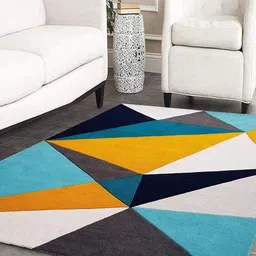 Safiya Carpet Blue Geometric Hand-Tufted Woollen Carpets-image-55
