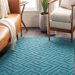 Safiya Carpet Teal Geometric Hand-Tufted Woollen Carpets-image-28