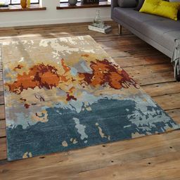 saraswatii global Orange & Blue Abstract Woolen Carpet-31