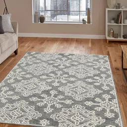 saraswatii global Grey & White Ethnic Motifs Woolen Carpet-18