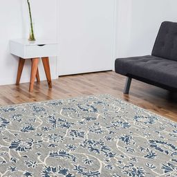 saraswatii global Grey & Blue Floral Printed Woollen Rectangle Carpet-47