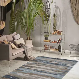saraswatii global Blue & Beige Abstract Woolen Carpet-20