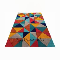 IMRA CARPET Yellow & Red Geometric Rectangle  Shaggy  Woollen Carpet image 2