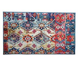 Status Blue & Red Patterned Rectangular Anti-Skid Carpet image 2