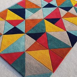 IMRA CARPET Yellow & Red Geometric Rectangle  Shaggy  Woollen Carpet image 3