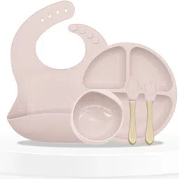 Baby Dinner Set Silicone Tableware Set For Baby Infant Eating Utensils - White- Food Grade Silicone-image-18