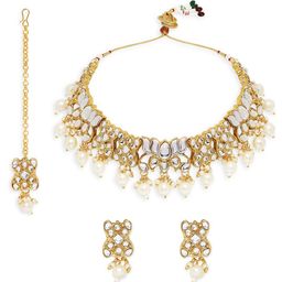 OOMPH Gold-Plated Kundan Stone-Studded & Beaded Jewellery Set image 3
