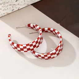 Unwind by Yellow Chimes Red & White Contemprory Half Hoop Earrings-31