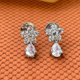 ABDESIGNS Silver-Plated American Diamond Studded Teardrop Shaped Drop Earrings-4