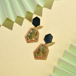 SOHI Green Contemporary Drop Earrings-6
