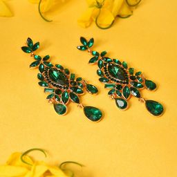 SOHI Women  Green Contemporary Gold Plated Designer Stone Drop Earring-3