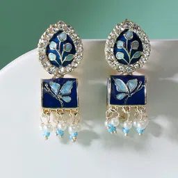 Zaveri Pearls Blue Meenakari Traditional Butterfly Jhumki Earring-33