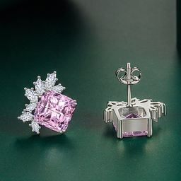 Designs & You Cubic Zirconia Silver Plated Square Studs Earrings image 1