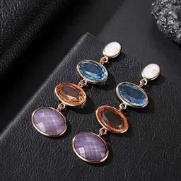 Yellow Chimes Multicoloured Crystal Studded Long Dangler Earrings-40