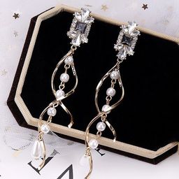 Yellow Chimes  Set of 2  Gold Tone Round Hoops and Crystal Studded Long Dangler Earrings-10