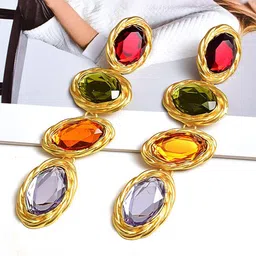 Yellow Chimes Multicolor Crystal Hanging Drop Dangler Earrings-16