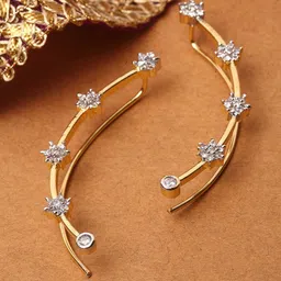 ZENEME Gold-Plated Cubic Zirconia Studded Ear Cuffs Earrings-8
