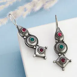 ATIBELLE Silver-Plated Contemporary Drop Earrings-38