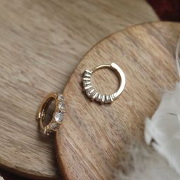 Maansh Gold-Plated Contemporary Stone Studded Hoop Earrings-image-99