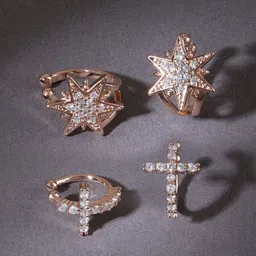Zaveri Pearls Set of 2 Rose Gold Contemporary Studs Earrings-image-20
