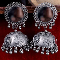 VAGHBHATT Silver-Plated Dome Shaped Jhumkas Earrings-46