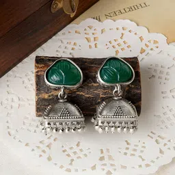 TEEJH Oxidised Dome Shaped Ruby Studded Jhumkas-image-58