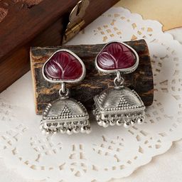 TEEJH Oxidised Dome Shaped Ruby Studded Jhumkas-19