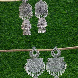 PRIVIU Set Of 2 Oxidised Jhumkas-48