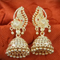 MEENAZ Gold-Plated Peacock Shaped Jhumkas Earrings-image-26