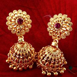 MEENAZ Gold-Plated Dome Shaped Jhumkas Earrings-45