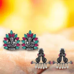 UNIVERSITY TRENDZ Set Of 2 Oxidised Stud Earrings-image-38