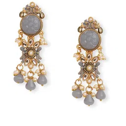 Anouk Grey Brass-Plated Floral Drop Earrings-image-73