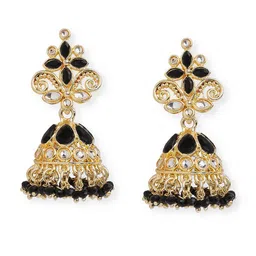 Anouk Black Brass-Plated Stone Studded & Beaded Floral Jhumkas-image-68